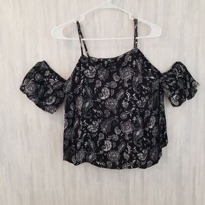 Black paisley cold shoulder top